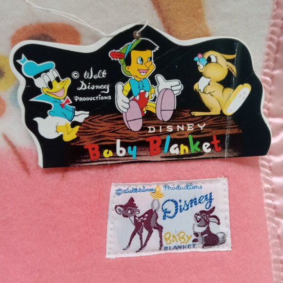 VTG Disney Classic Bambi Baby Blanket Satin Trim Pink New with Tags Disneyland - Picture 6 of 11